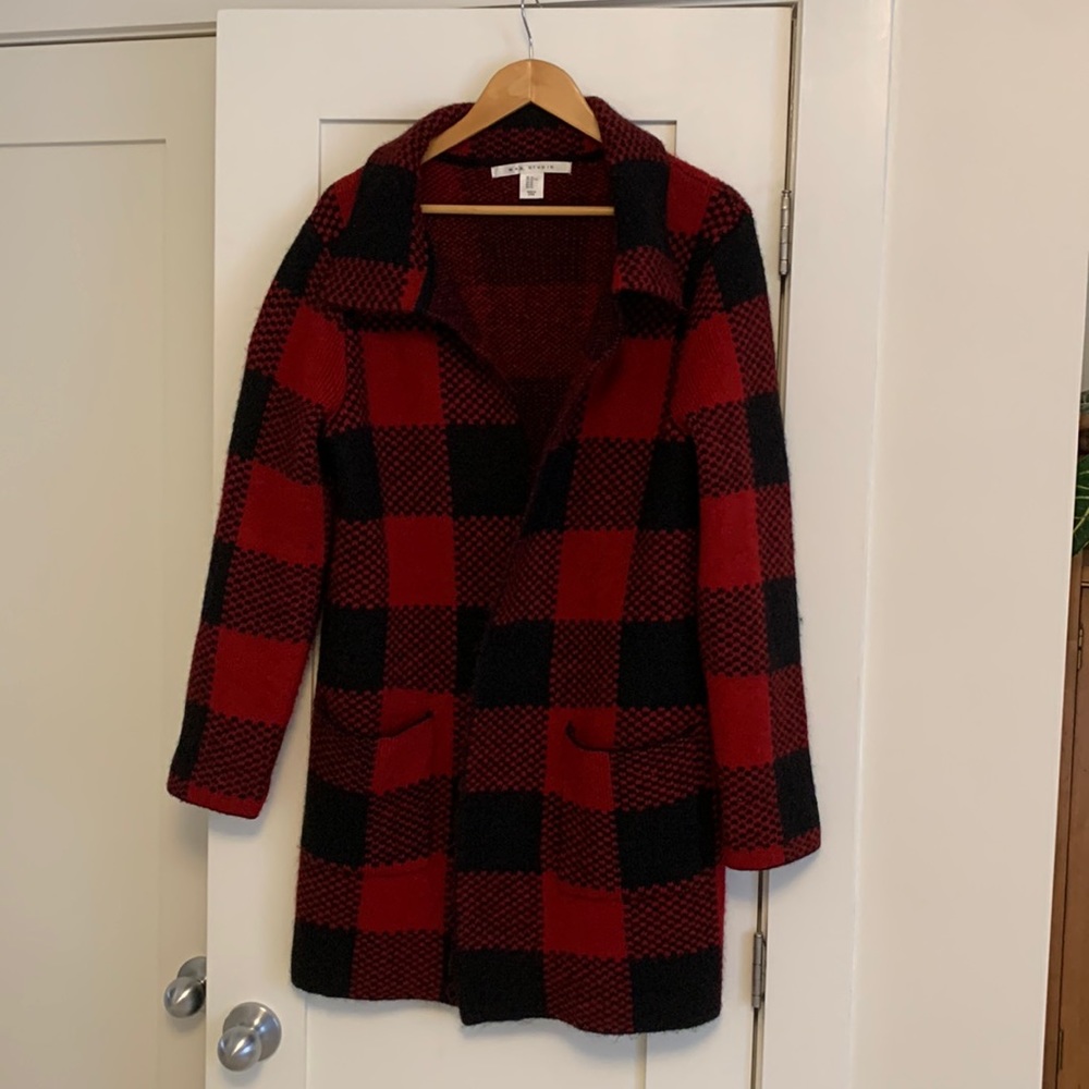 Max Studio Sz XL Wool Buffalo Plaid Check Shaket Like New